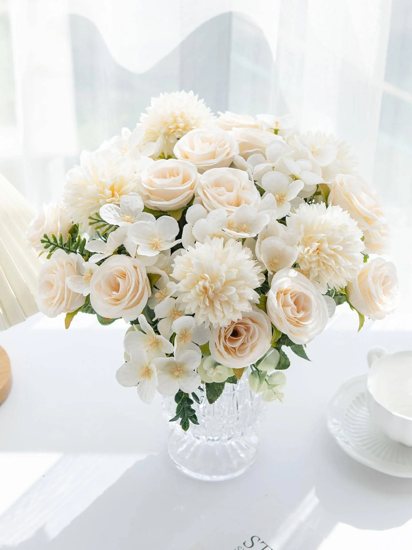 1 Bouquet Artificial Roses w/ Silk Balls: Wedding Home Decor & Holiday/Birthday Gift DIY - Image 7