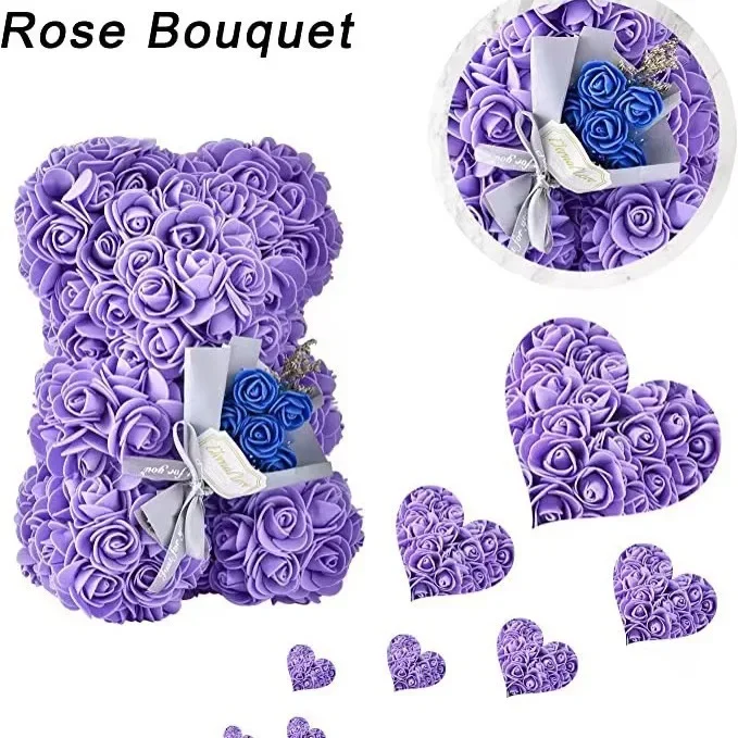 1pc 25cm Artificial Foam Flowers Bear Rose Bear Romantic Creative Gifts For Valentines Day Anniversary Wedding【with gift box - Image 3