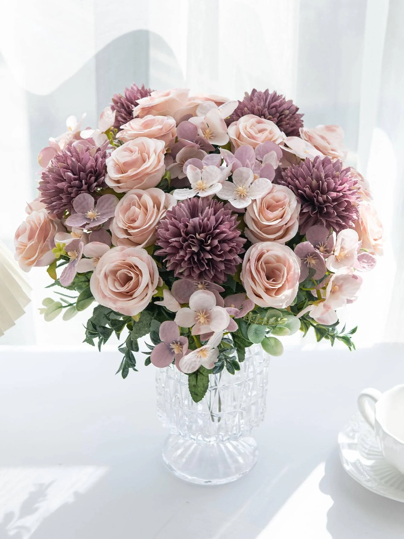 1 Bouquet Artificial Roses w/ Silk Balls: Wedding Home Decor & Holiday/Birthday Gift DIY - Image 20