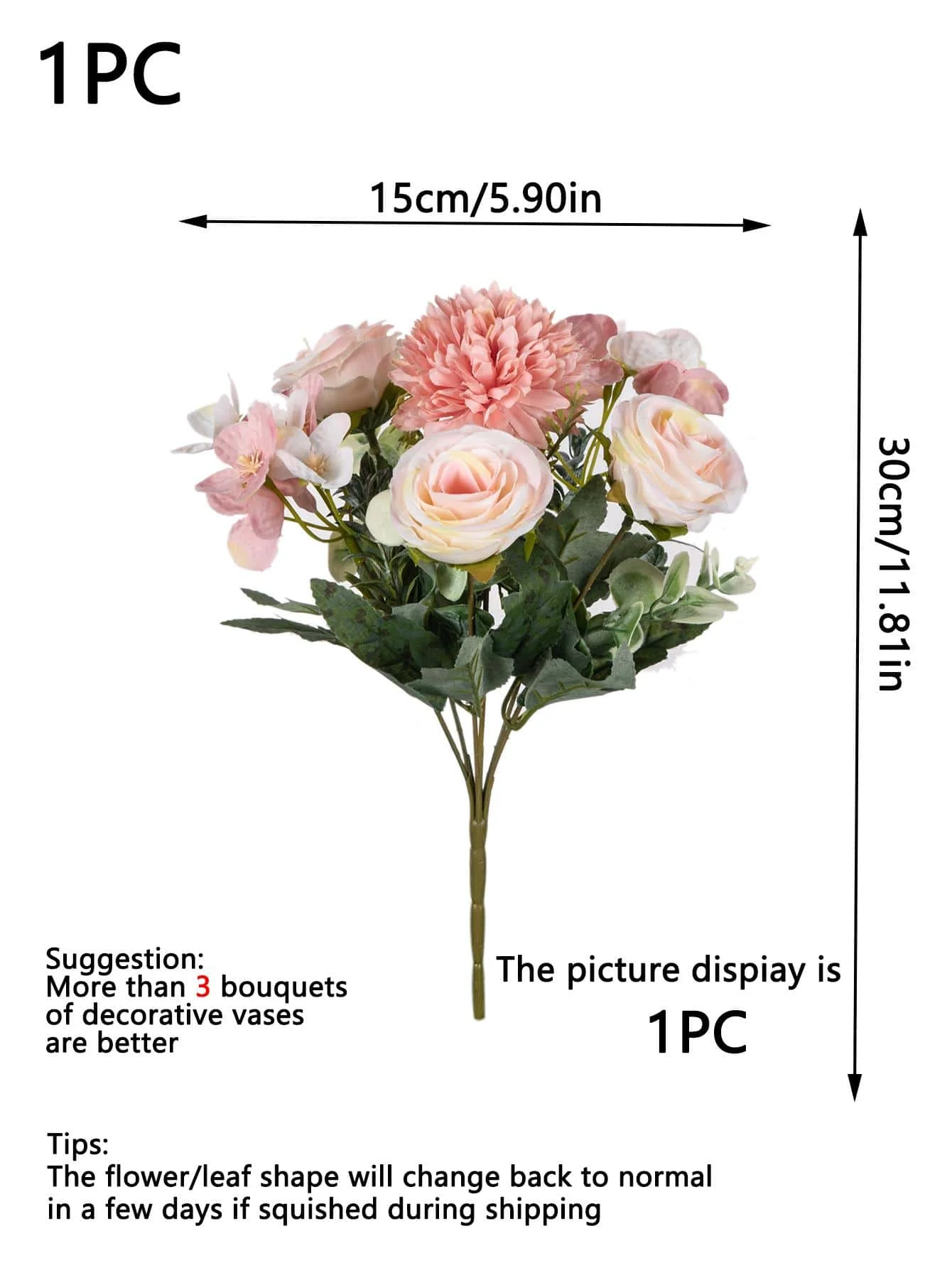 1 Bouquet Artificial Roses w/ Silk Balls: Wedding Home Decor & Holiday/Birthday Gift DIY - Image 3