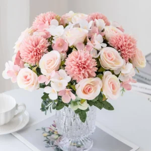 1 Bouquet Artificial Roses w/ Silk Balls: Wedding Home Decor & Holiday/Birthday Gift DIY