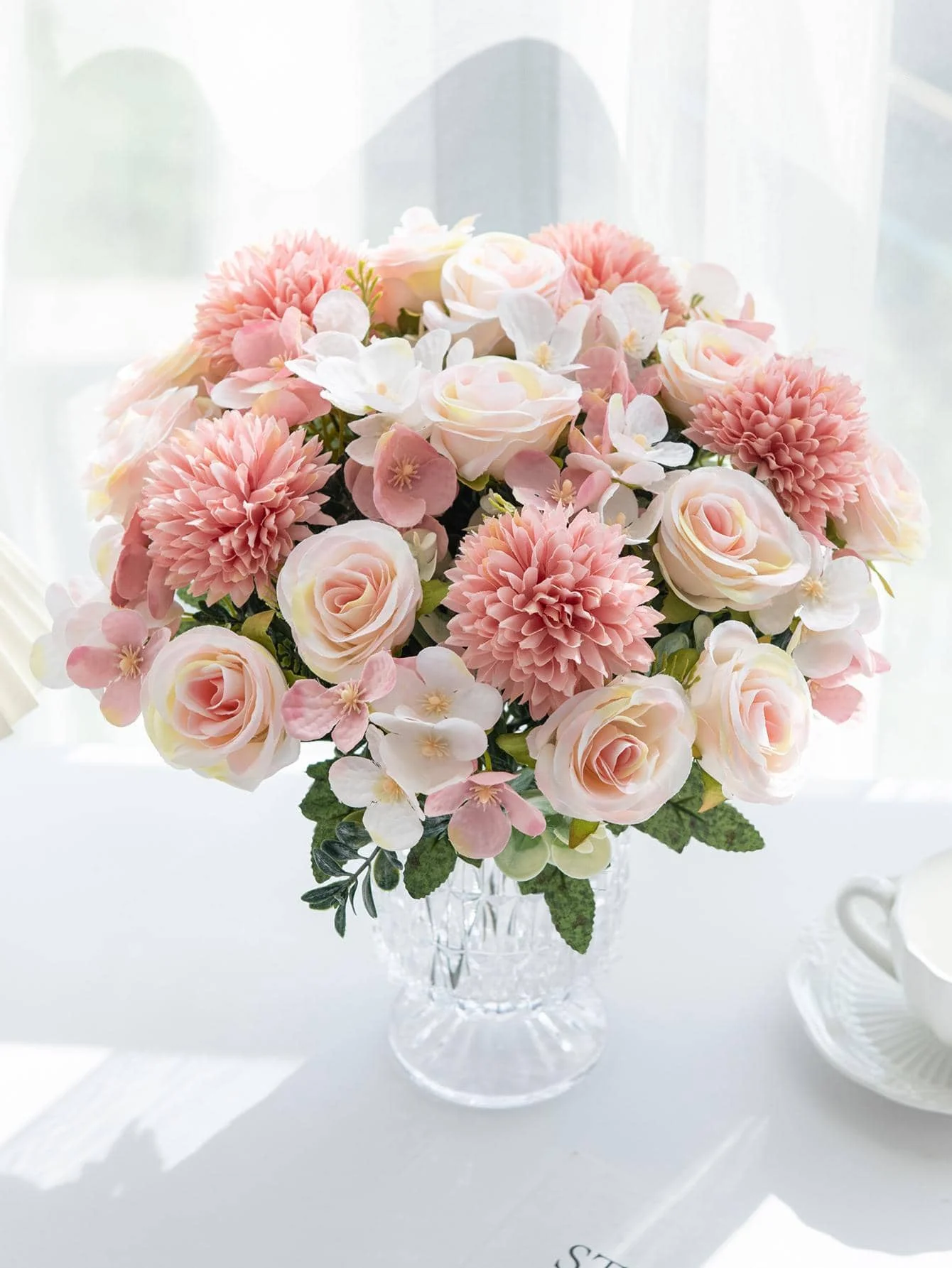 1 Bouquet Artificial Roses w/ Silk Balls: Wedding Home Decor & Holiday/Birthday Gift DIY - Image 2