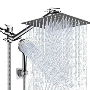 Shower Head Combo 8-12Inch High Pressure Rain Shower Head with Adjustable Extension Arm With 3-way Handheld Shower Spray